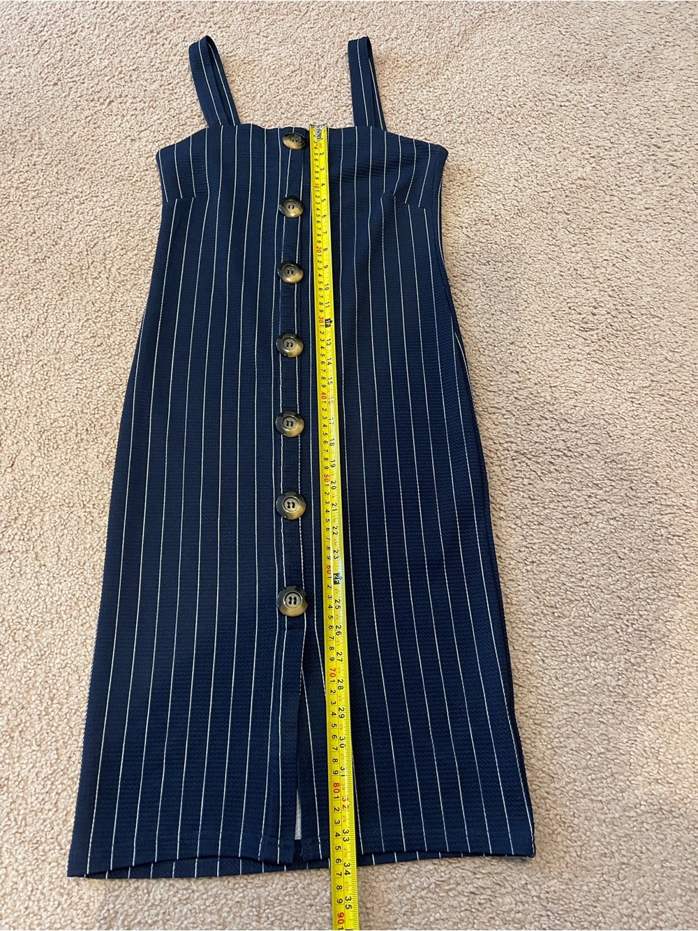 RILEY & JAMES Boho Y2K Striped Navy Button-Front Spaghetti Strap Dress - Picture 5 of 7
